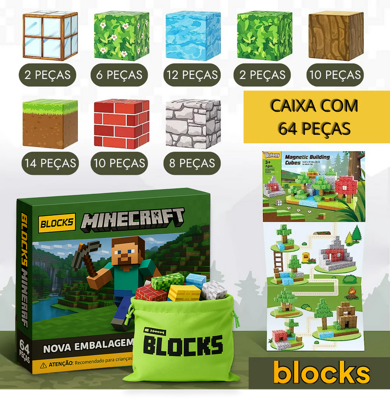 Esquenta Dia das Crianças Minecraft - 48/64/75 peças [+5 Personagens GRÁTIS]
