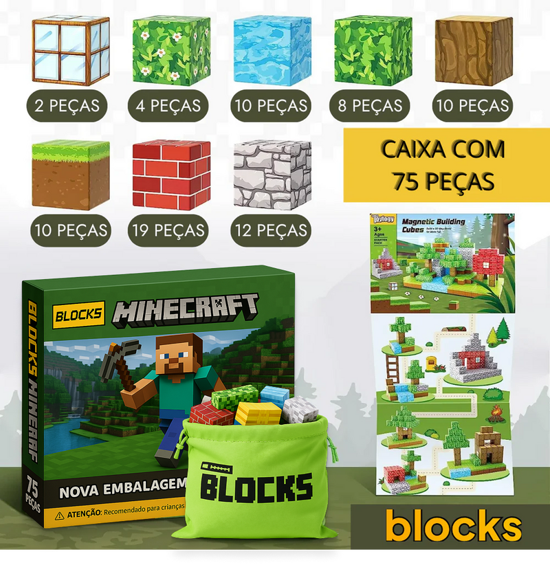 Esquenta Dia das Crianças Minecraft - 48/64/75 peças [+5 Personagens GRÁTIS]